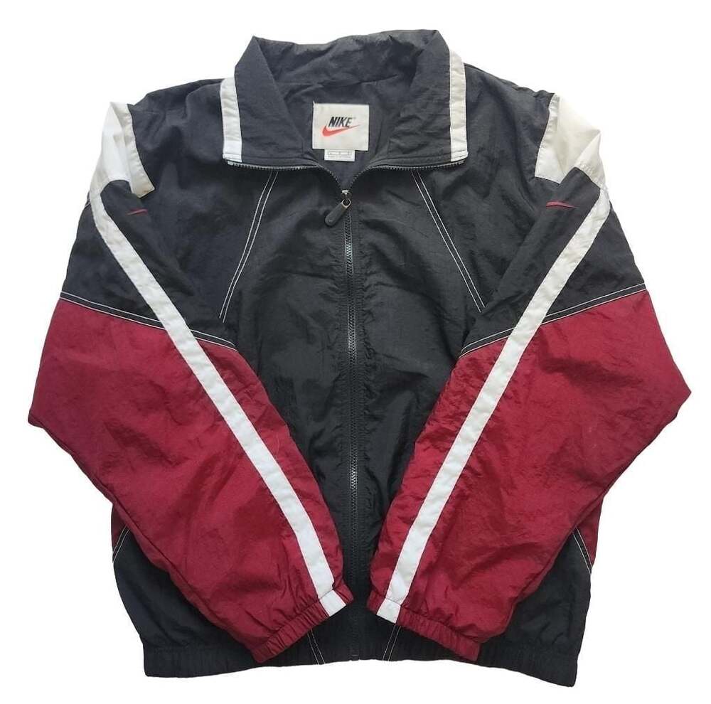Vintage 90s Nike Black Maroon White Full Zip Windbreaker Track Jacket Size L